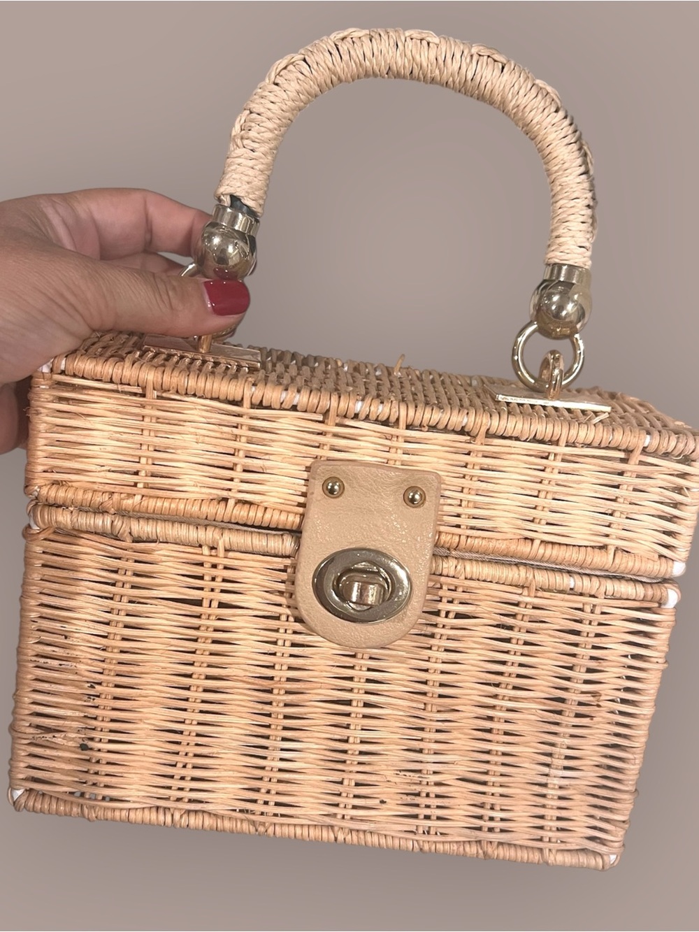 Woven Rattan Top-Handle Bag in Natural - Picture 2 of 5